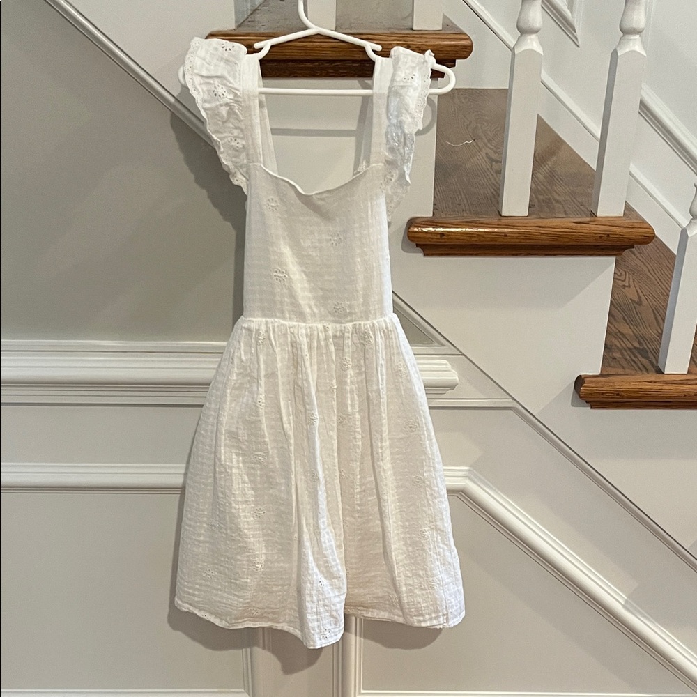 White Ruffled Girls Sleeveless Dress